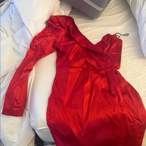 NBD One Shouldered Elegant Red Satin Dress